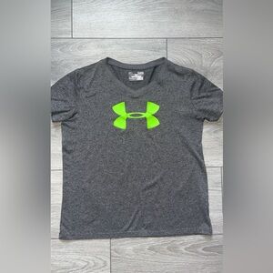 Under Armour Youth Girls Shirt Tshirt Size Large Loose Heatgear Gray Green Vneck
